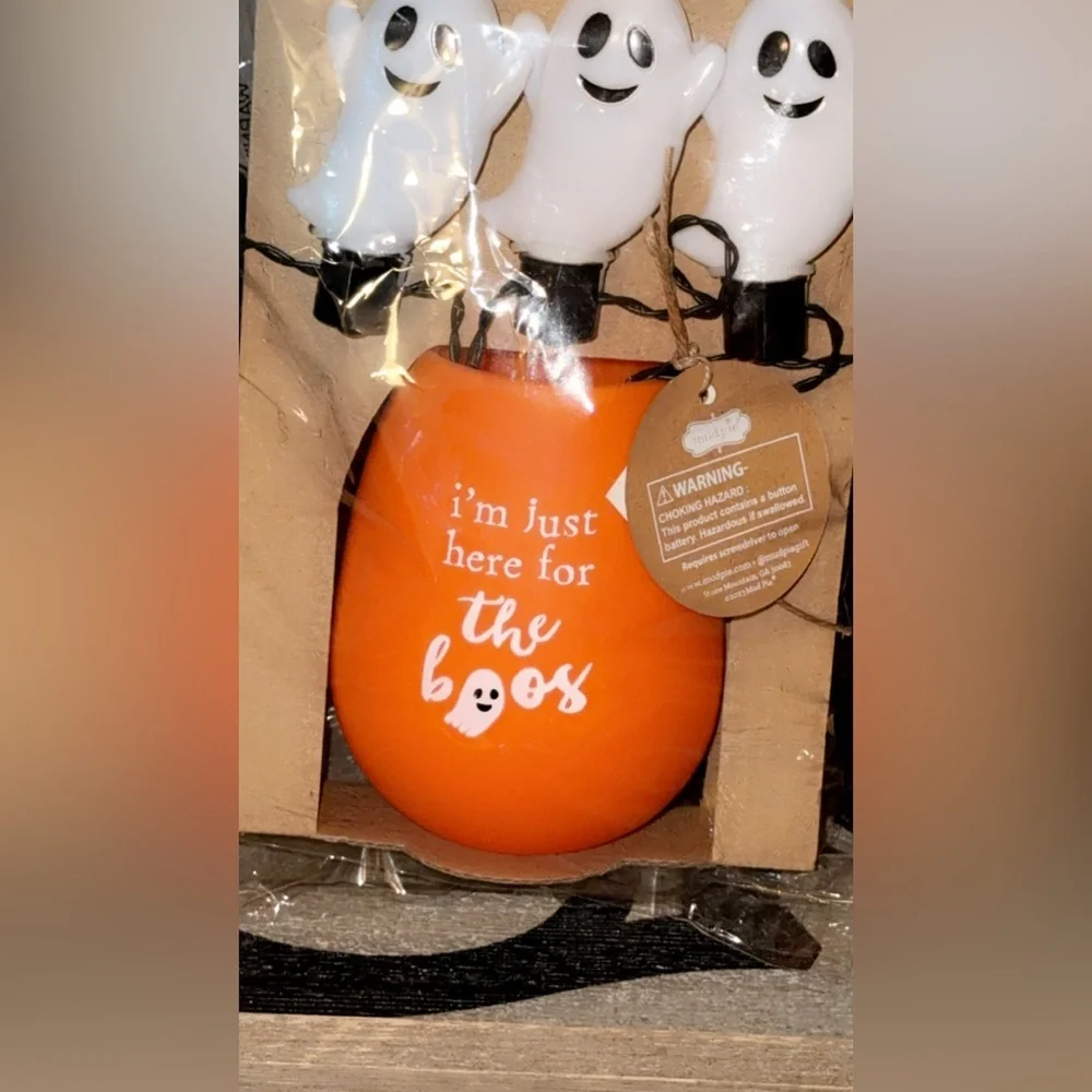 NWT MUD PIE Gifts Halloween Ghost Light-Up Necklace 🍷 Glass HERE FOR THE BOOS